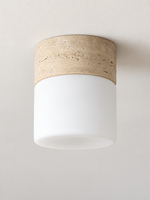 Travertine and Glass Cylinder Ceiling Light, Cream Travertine, shown unlit — image 3