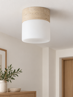 Travertine and Glass Cylinder Ceiling Light, Cream Travertine, shown unlit — image 5