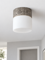 Travertine and Glass Cylinder Ceiling Light, Silver Gray Travertine, shown unlit — image 6