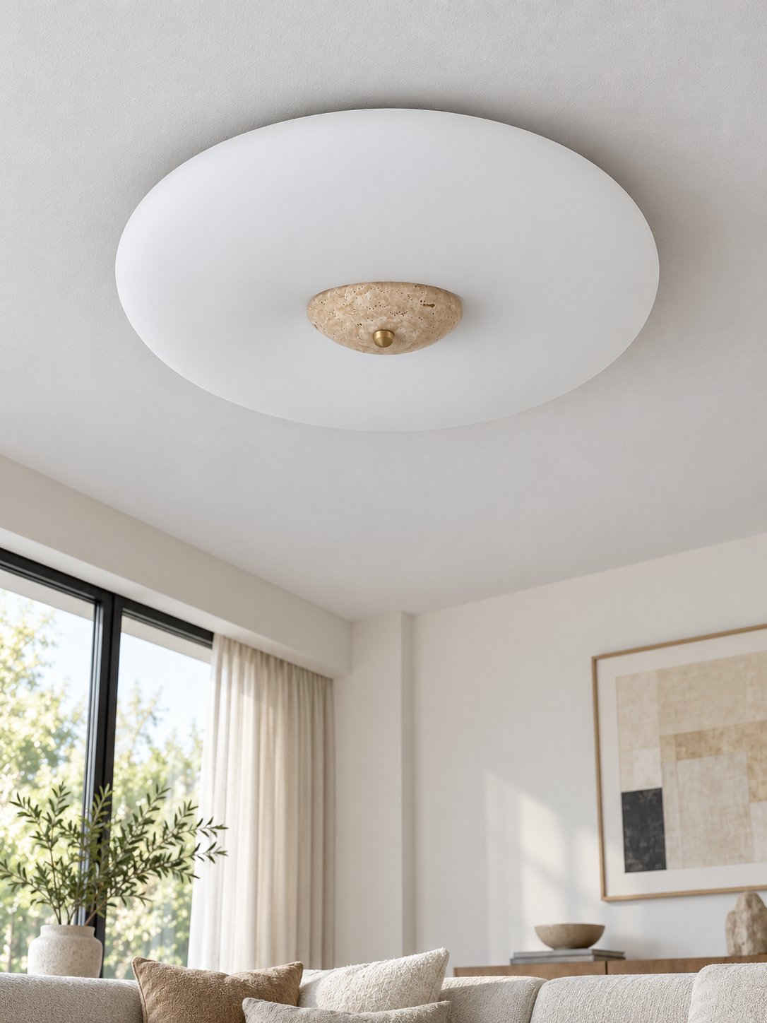 Opal Glass LED Ceiling Light with Natural Stone Center — product view