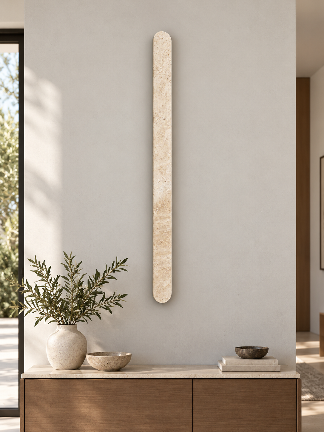 Slim Rounded Travertine LED Wall Light — product view