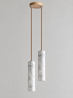 White Marble Tube Pendant with Wood Canopy — product view