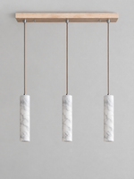 White Marble Tube Pendant with Wood Canopy — product view