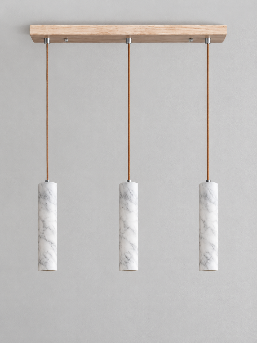 White Marble Tube Pendant with Wood Canopy — product view