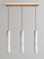 White Marble Tube Pendant with Wood Canopy — product view