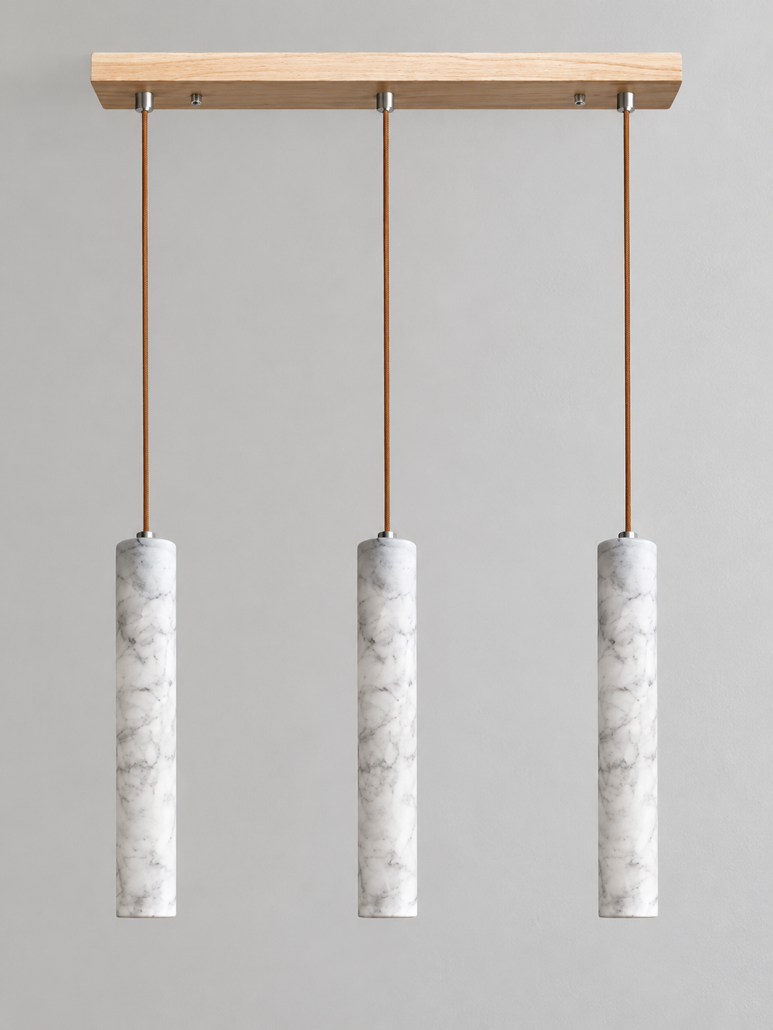 White Marble Tube Pendant with Wood Canopy — product view