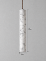 White Marble Tube Pendant with Wood Canopy — product view