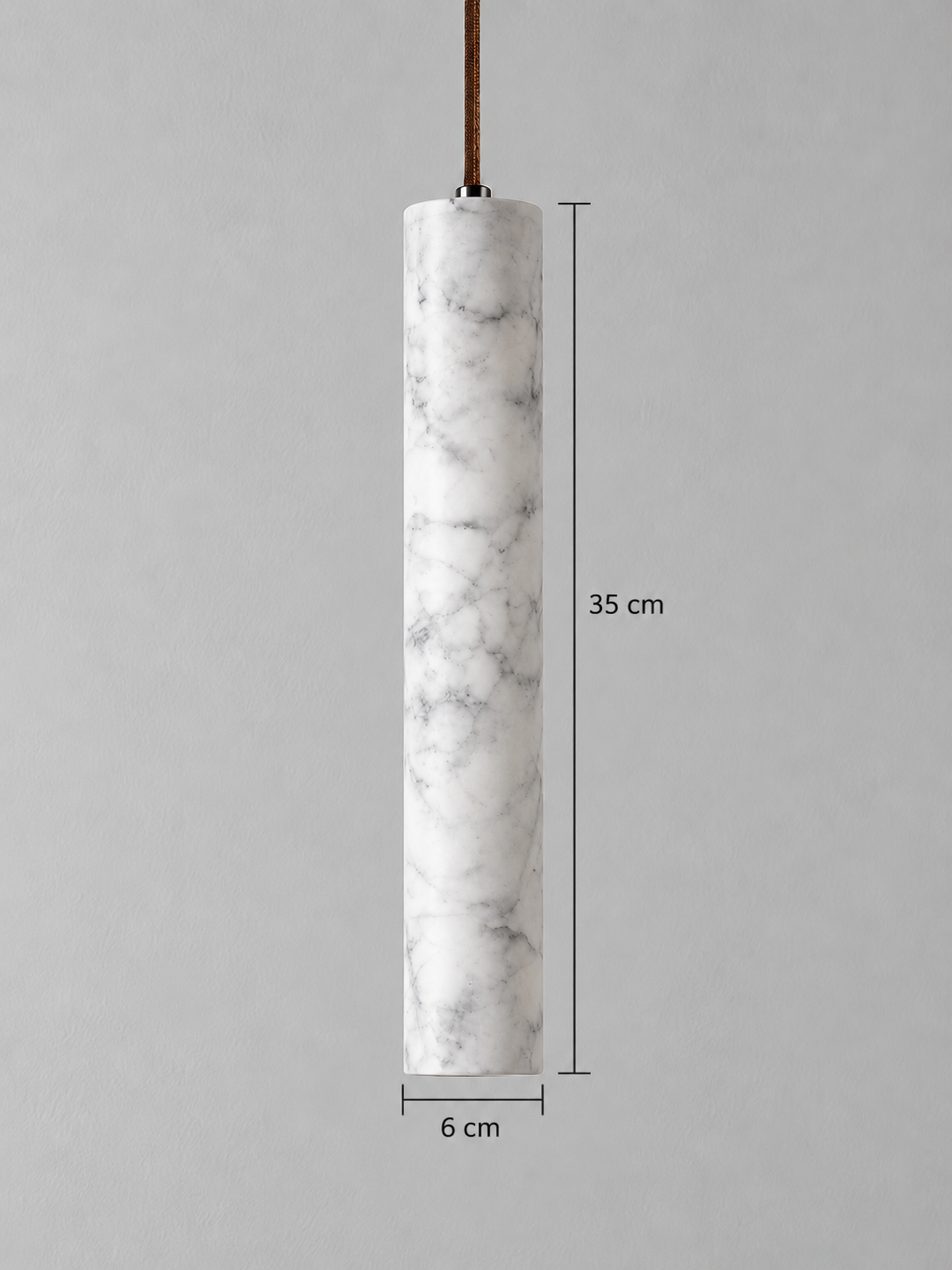 White Marble Tube Pendant with Wood Canopy — product view
