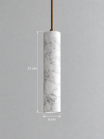White Marble Tube Pendant with Wood Canopy — product view