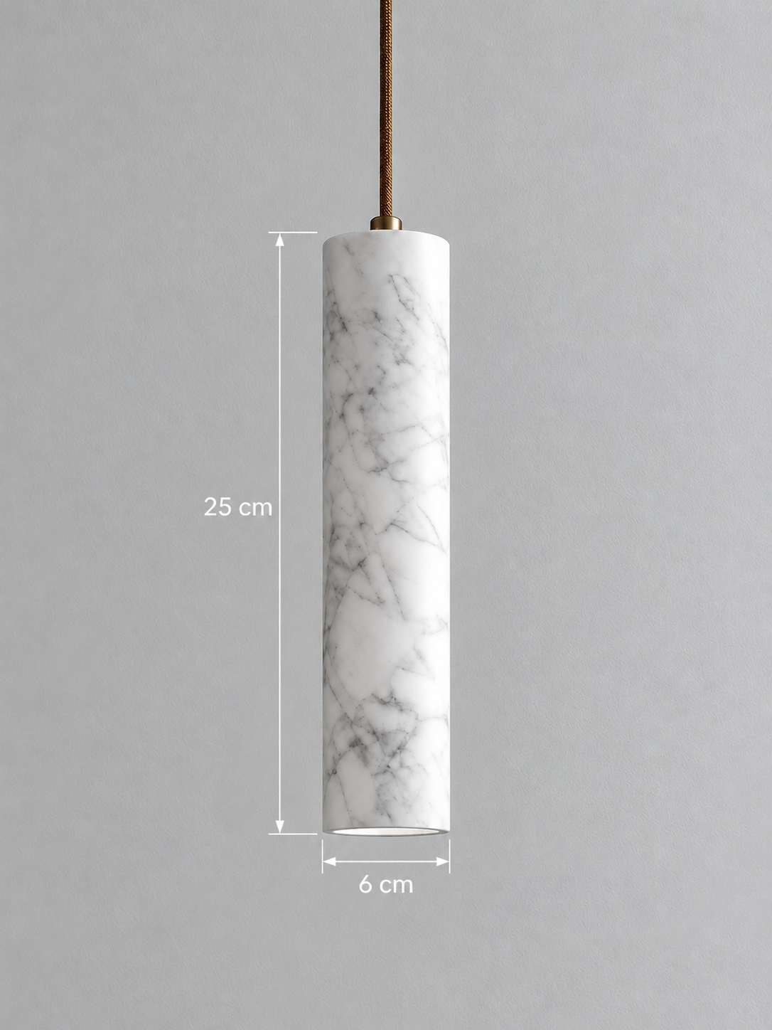 White Marble Tube Pendant with Wood Canopy — product view