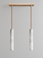 White Marble Tube Pendant with Wood Canopy — product view
