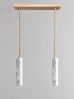 White Marble Tube Pendant with Wood Canopy — product view