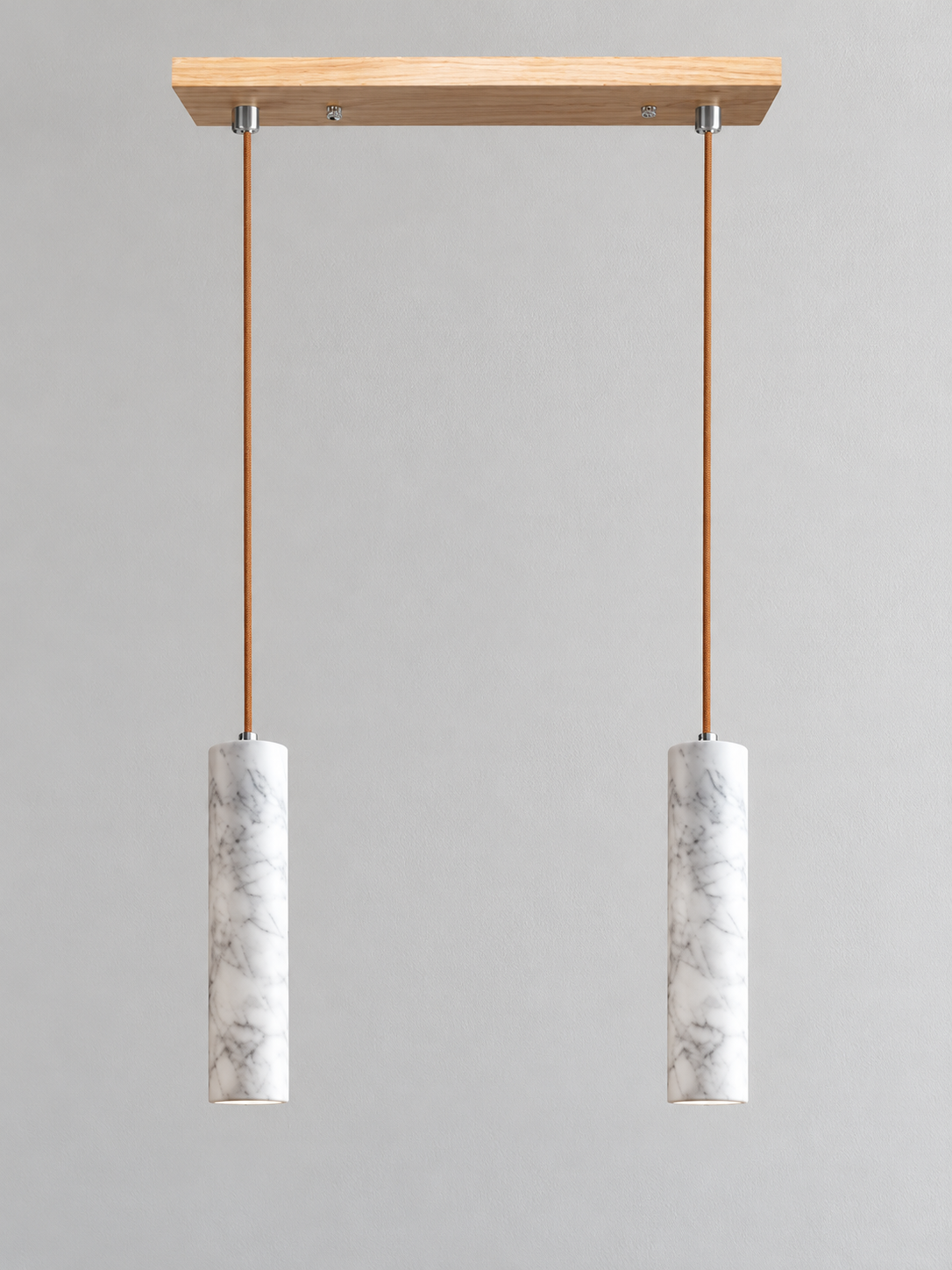 White Marble Tube Pendant with Wood Canopy — product view