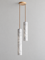 White Marble Tube Pendant with Wood Canopy — product view