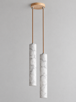 White Marble Tube Pendant with Wood Canopy — product view