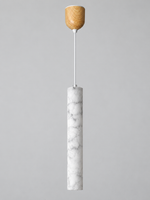 White Marble Tube Pendant with Wood Canopy — product view
