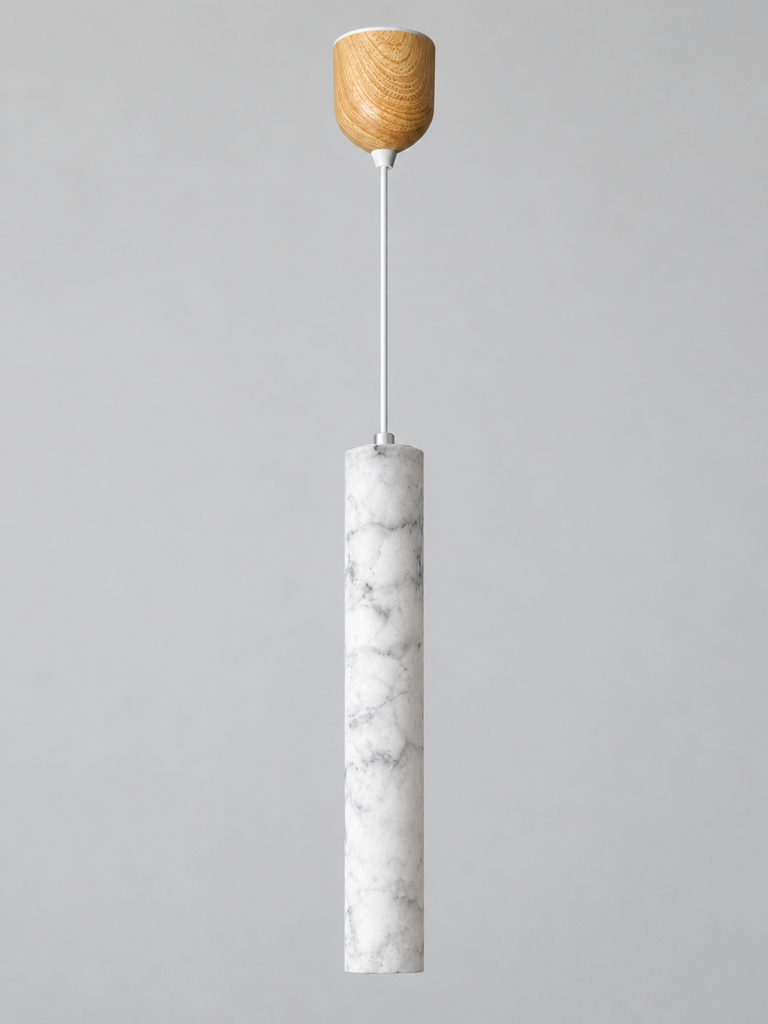 White Marble Tube Pendant with Wood Canopy — product view