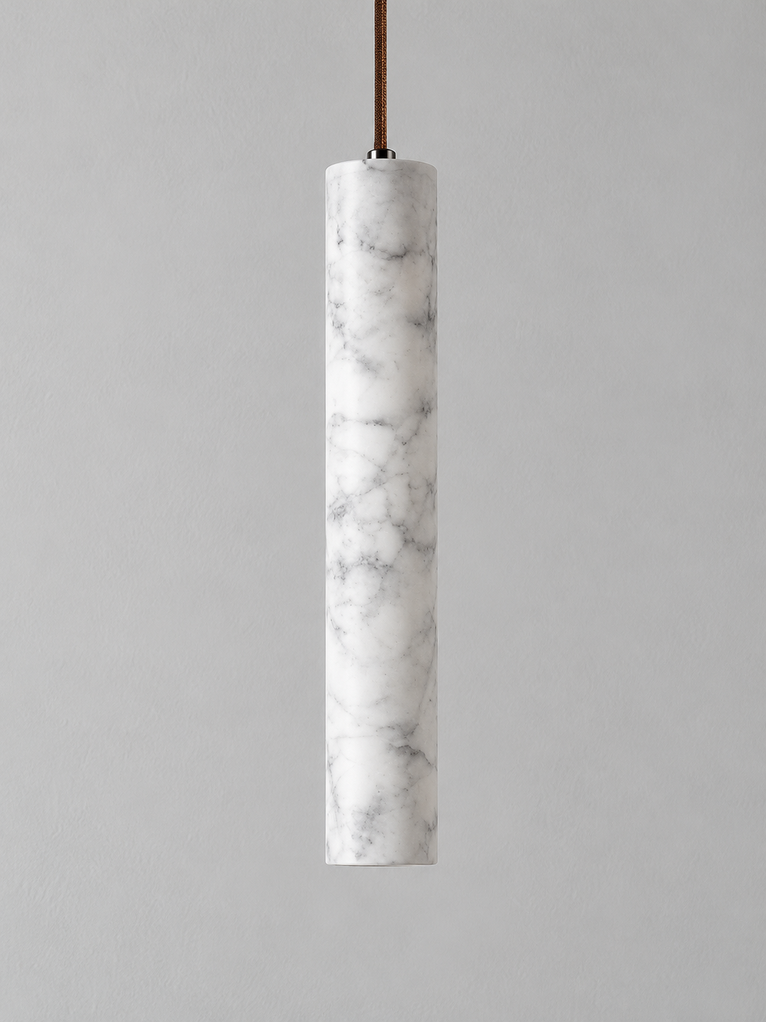 White Marble Tube Pendant with Wood Canopy — product view