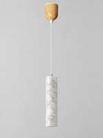 White Marble Tube Pendant with Wood Canopy — product view