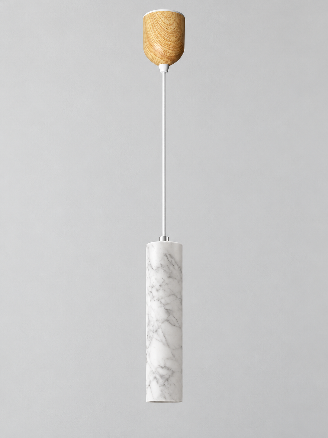 White Marble Tube Pendant with Wood Canopy — product view