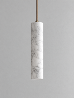 White Marble Tube Pendant with Wood Canopy — product view