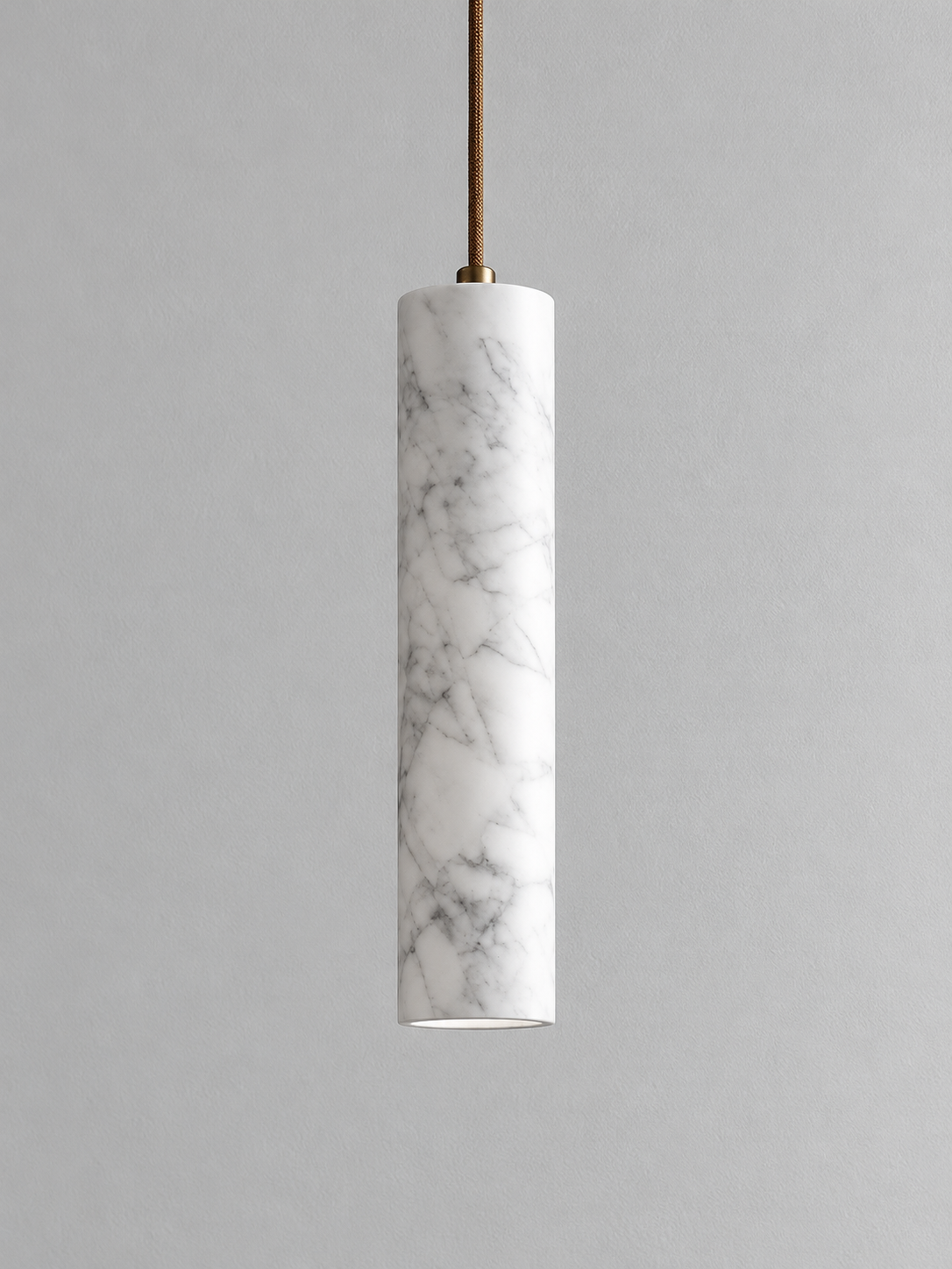White Marble Tube Pendant with Wood Canopy — product view