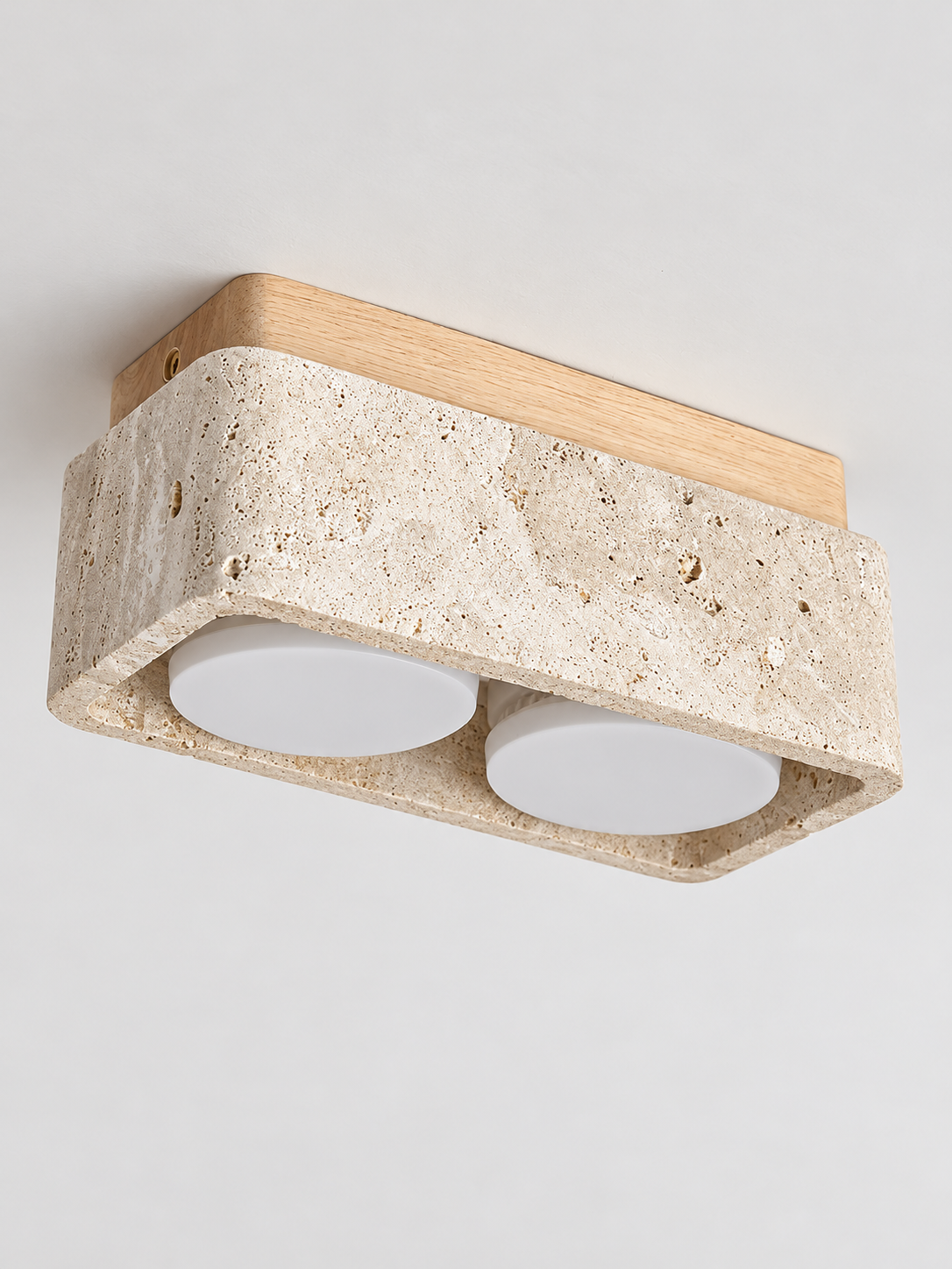 Travertine Block Ceiling Spotlights with Wood Mount — product view