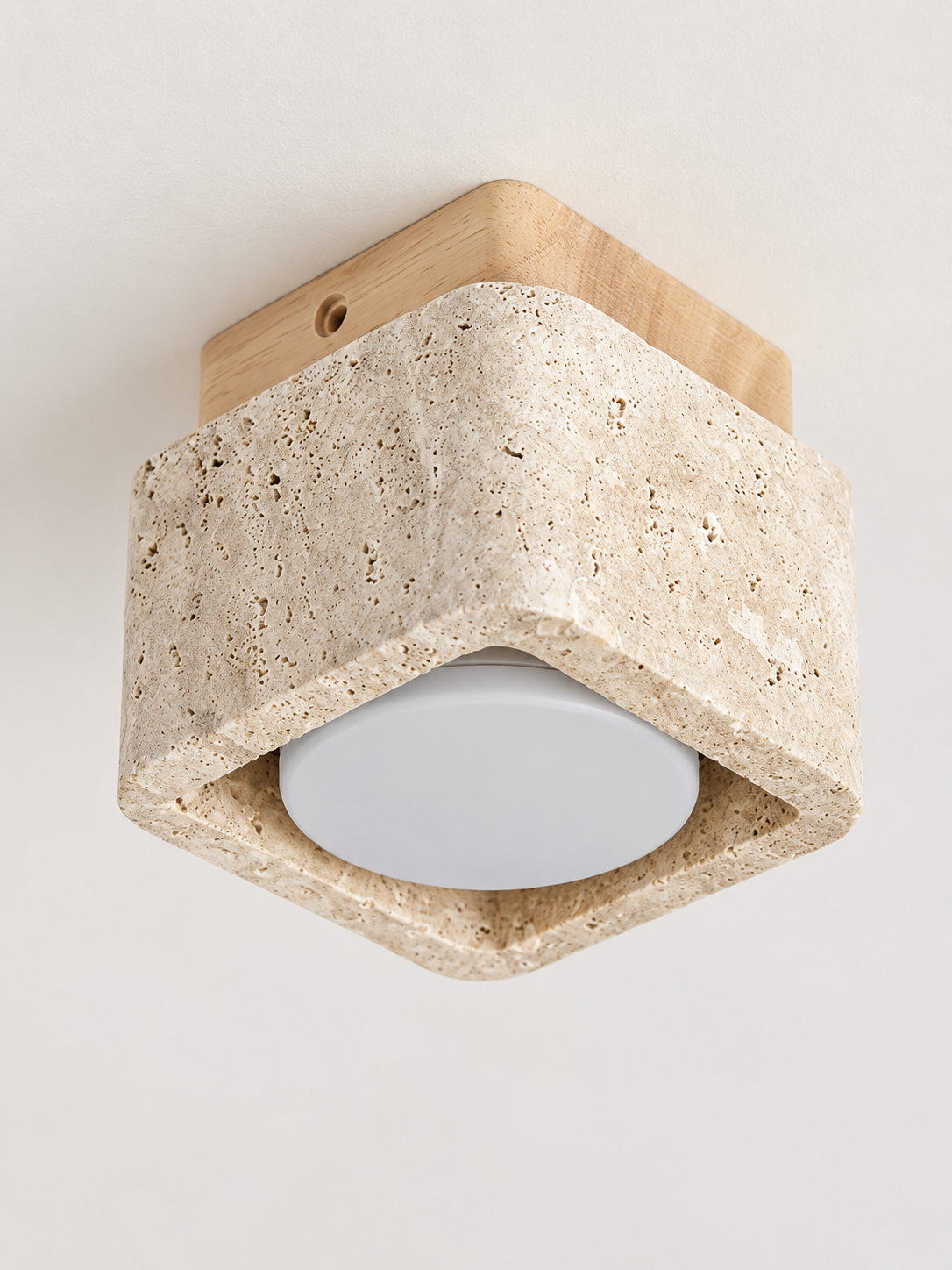 Travertine Block Ceiling Spotlights with Wood Mount — product view