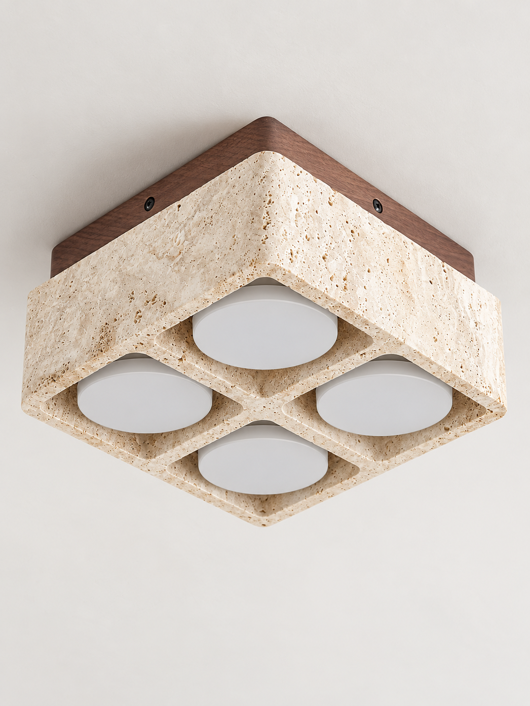 Travertine Block Ceiling Spotlights with Wood Mount — product view