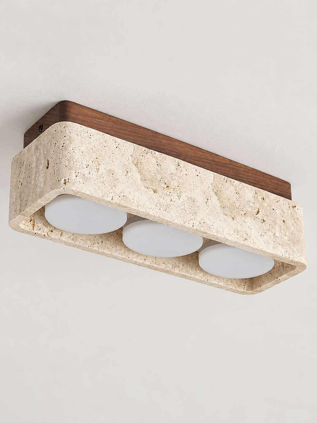 Travertine Block Ceiling Spotlights with Wood Mount — product view