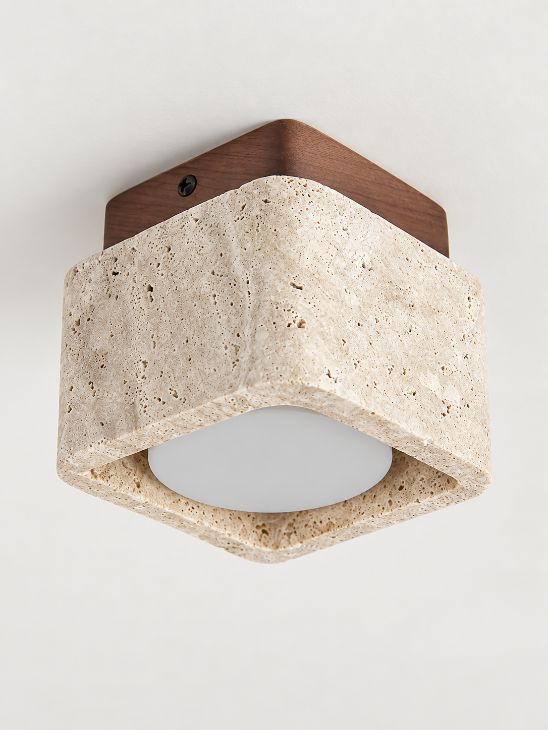Travertine Block Ceiling Spotlights with Wood Mount — product view