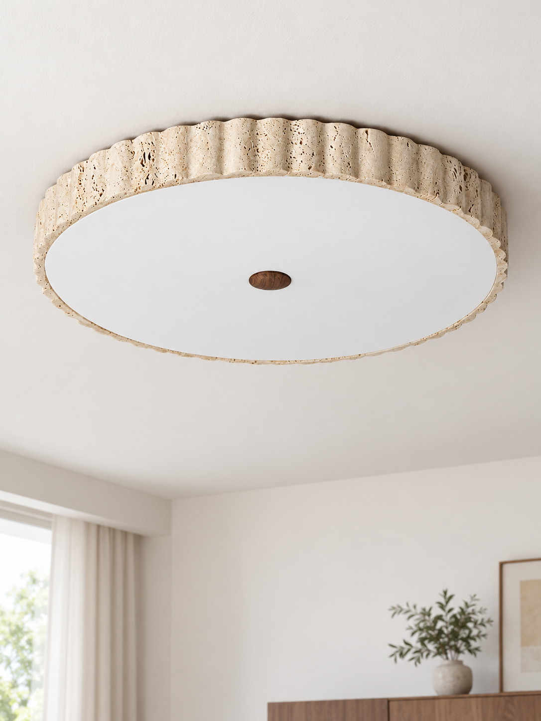 Fluted Travertine Ceiling Light 60581, shown unlit – image 2