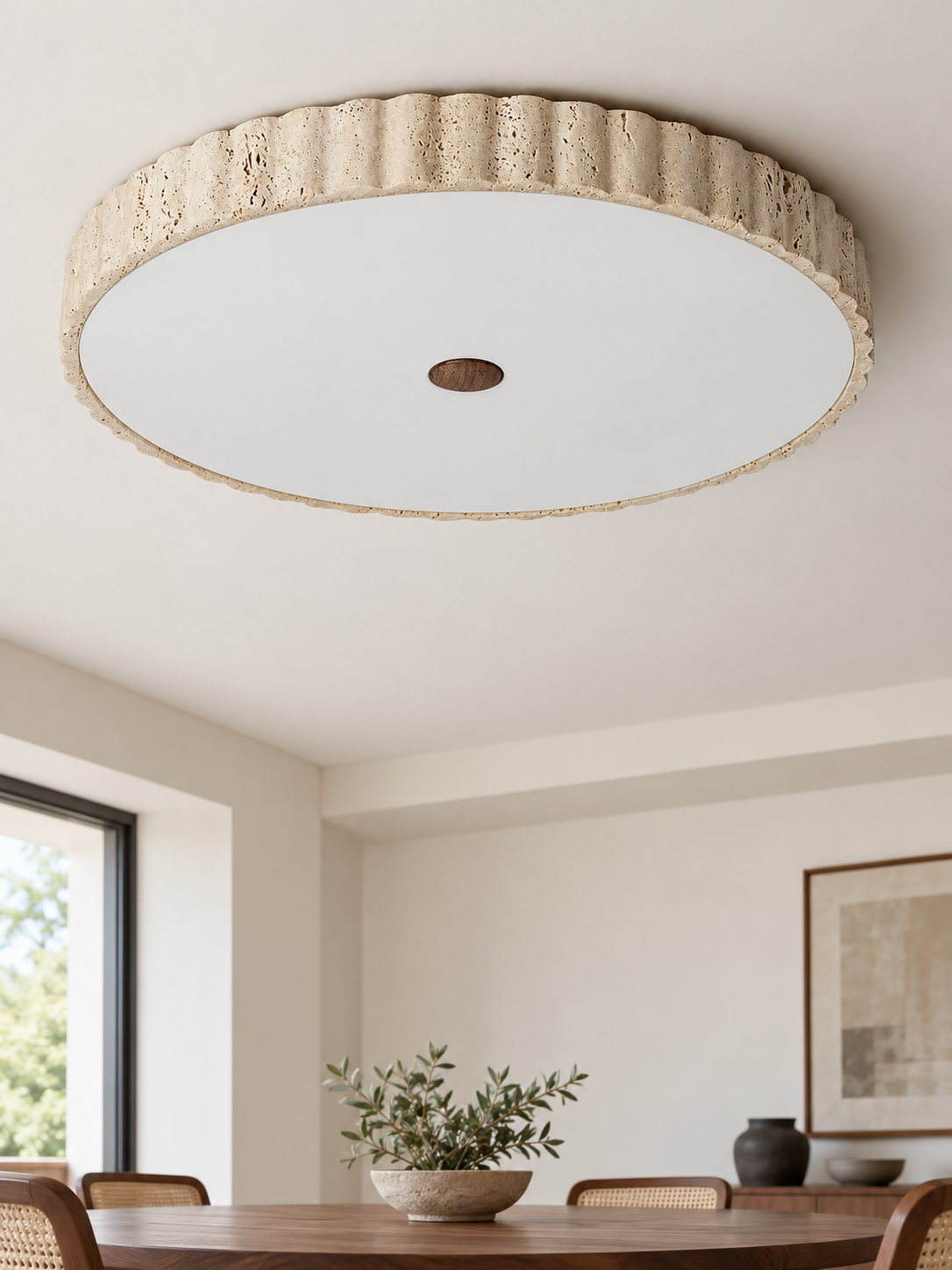 Fluted Travertine Ceiling Light 60581, shown unlit – image 3