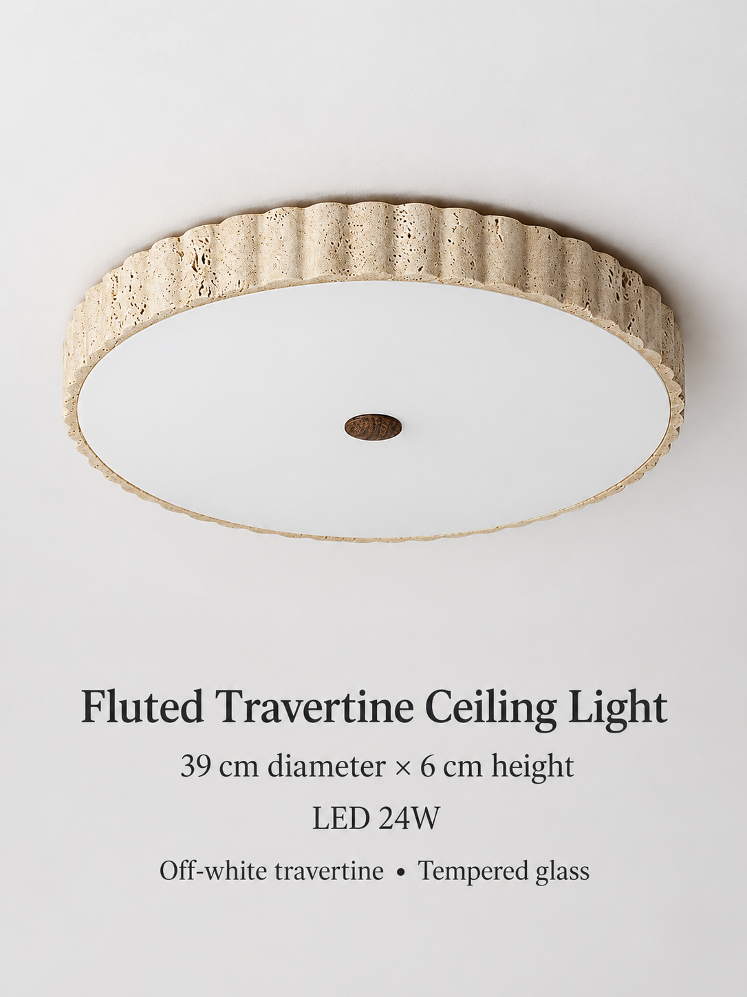 Fluted Travertine Ceiling Light 60581, shown unlit – image 4