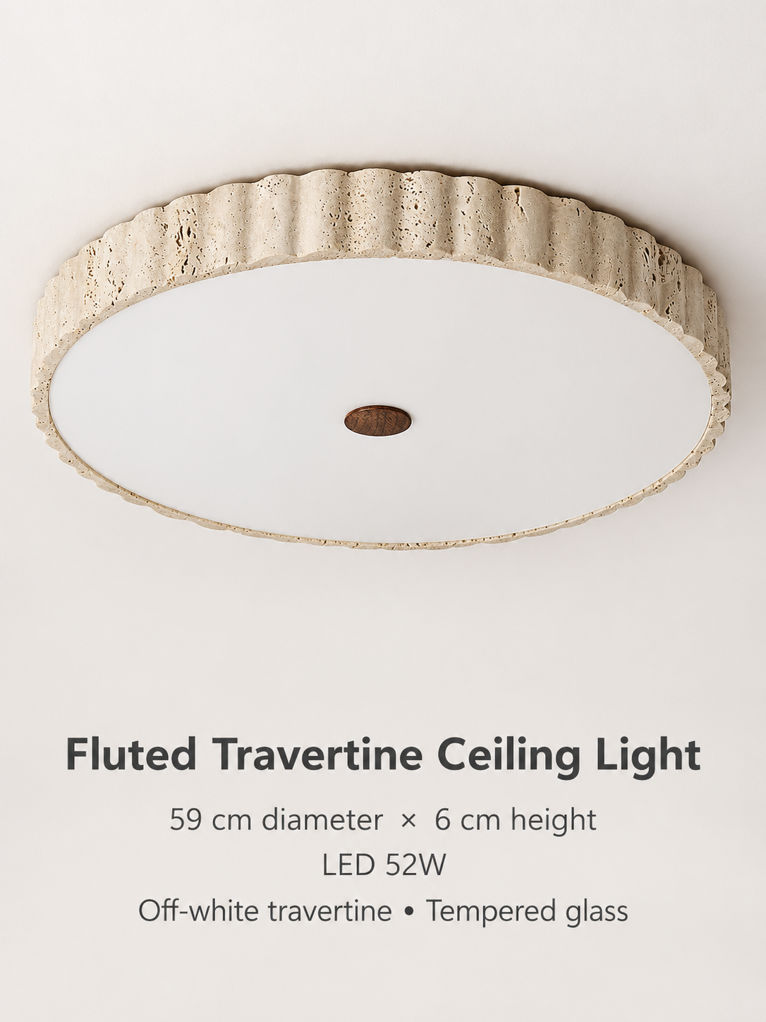 Fluted Travertine Ceiling Light 60581, shown unlit – image 6