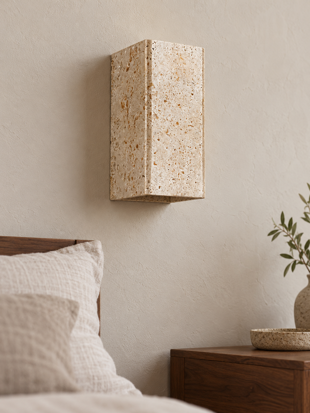 Travertine Block Wall Sconce, A form, unlit – image 1