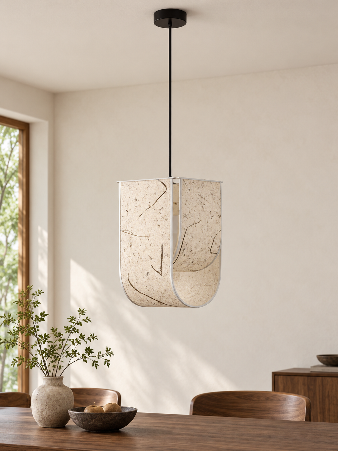 Textured Rice Paper Pendant Light W30173, shown unlit – image 2