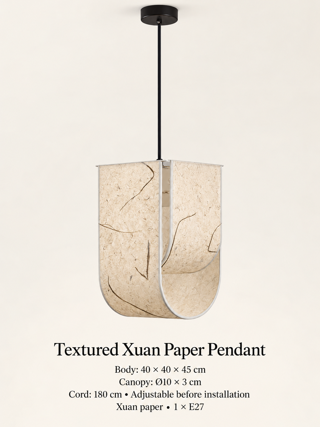 Textured Rice Paper Pendant Light W30173, shown unlit – image 5