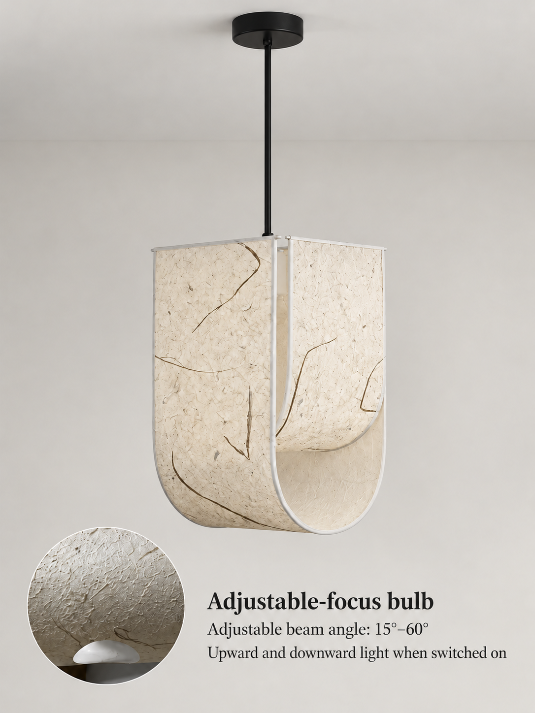 Textured Rice Paper Pendant Light W30173, shown unlit – image 6