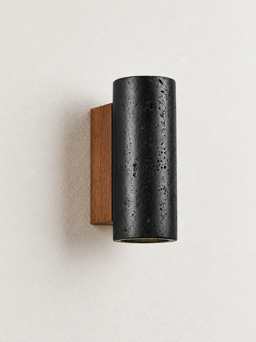 Black Travertine Cylinder Wall Sconce, unlit – image 2