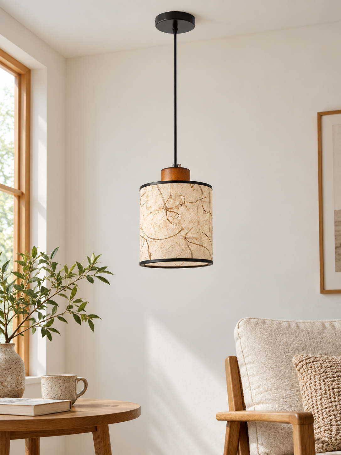 Botanical Rice Paper Drum Pendant — product view