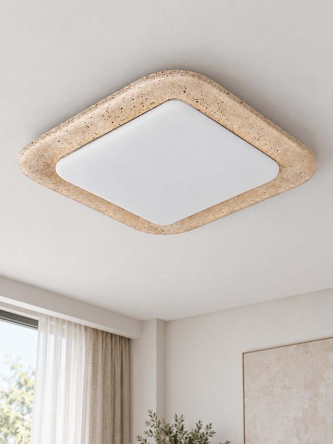 Rounded Square Travertine LED Ceiling Light — product view
