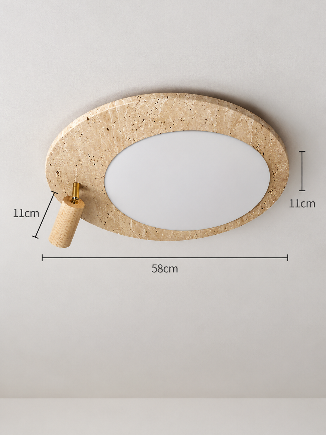 Travertine Ceiling Light with Wood Spotlight — product view