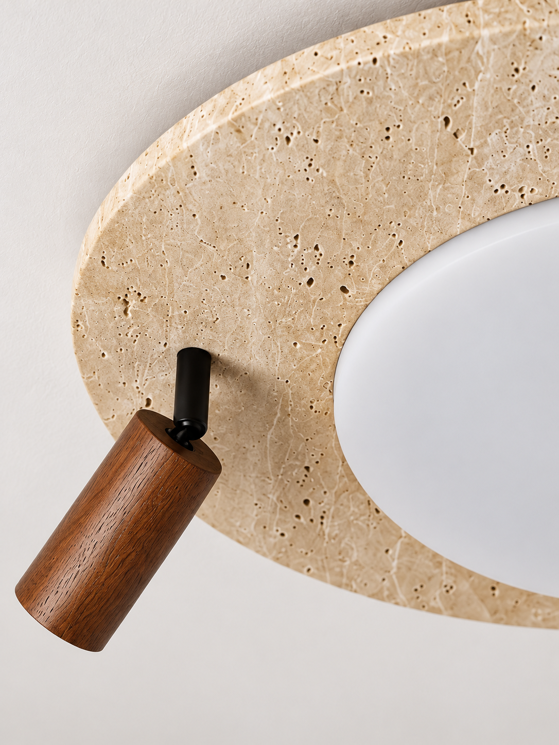Travertine Ceiling Light with Wood Spotlight — product view