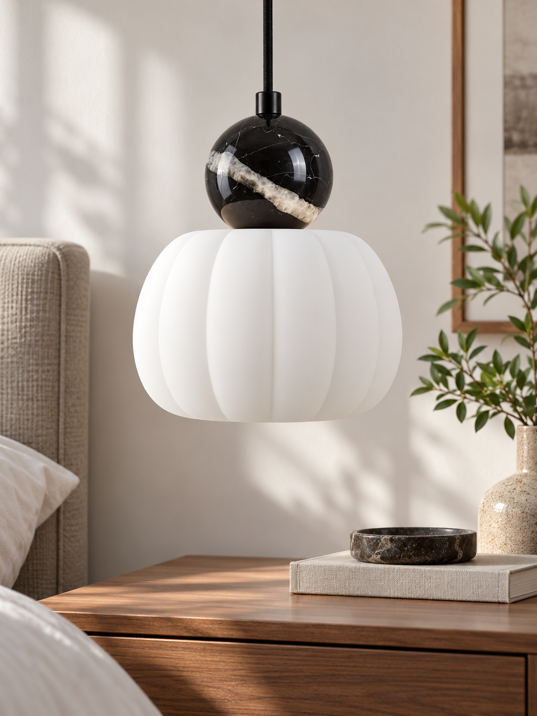 Marble and Sculpted Shade Pendant Light — 01_black_pumpkin