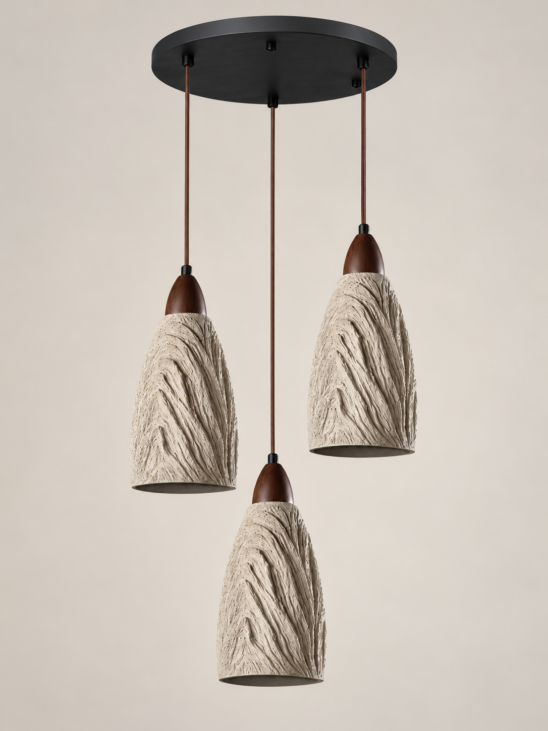 Sculpted Microcement and Wood Pendant — product view