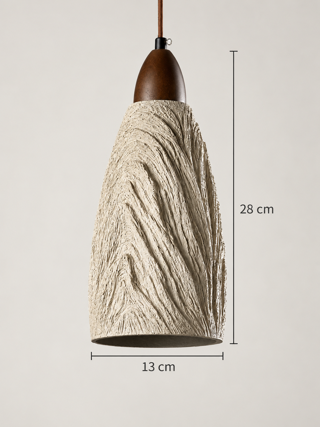 Sculpted Microcement and Wood Pendant — product view