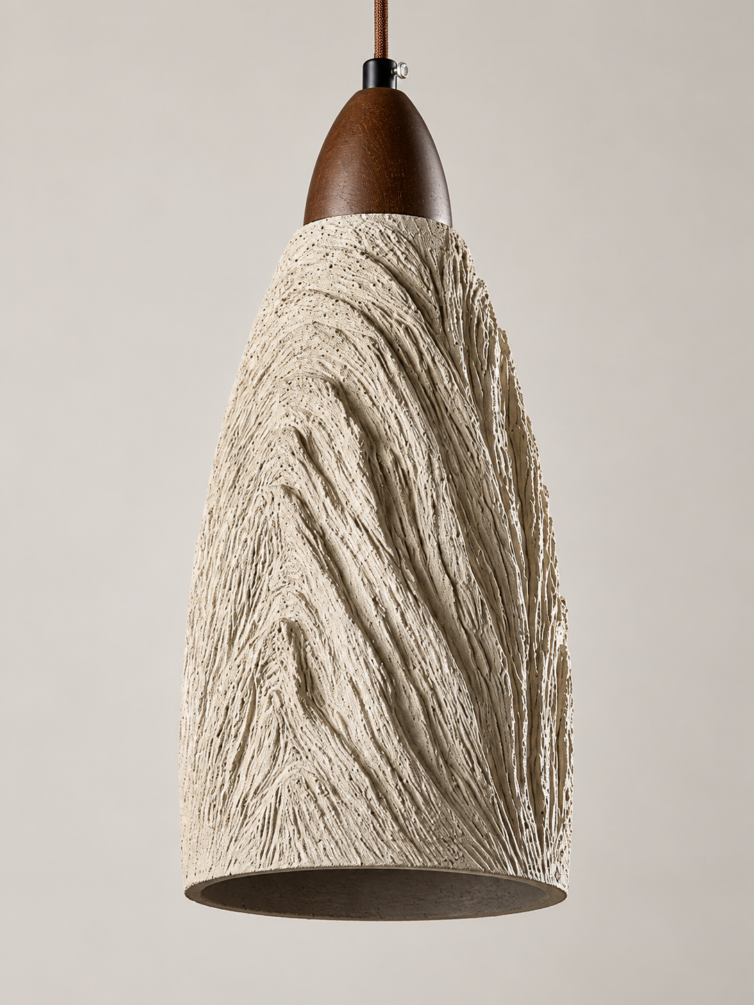 Sculpted Microcement and Wood Pendant — product view