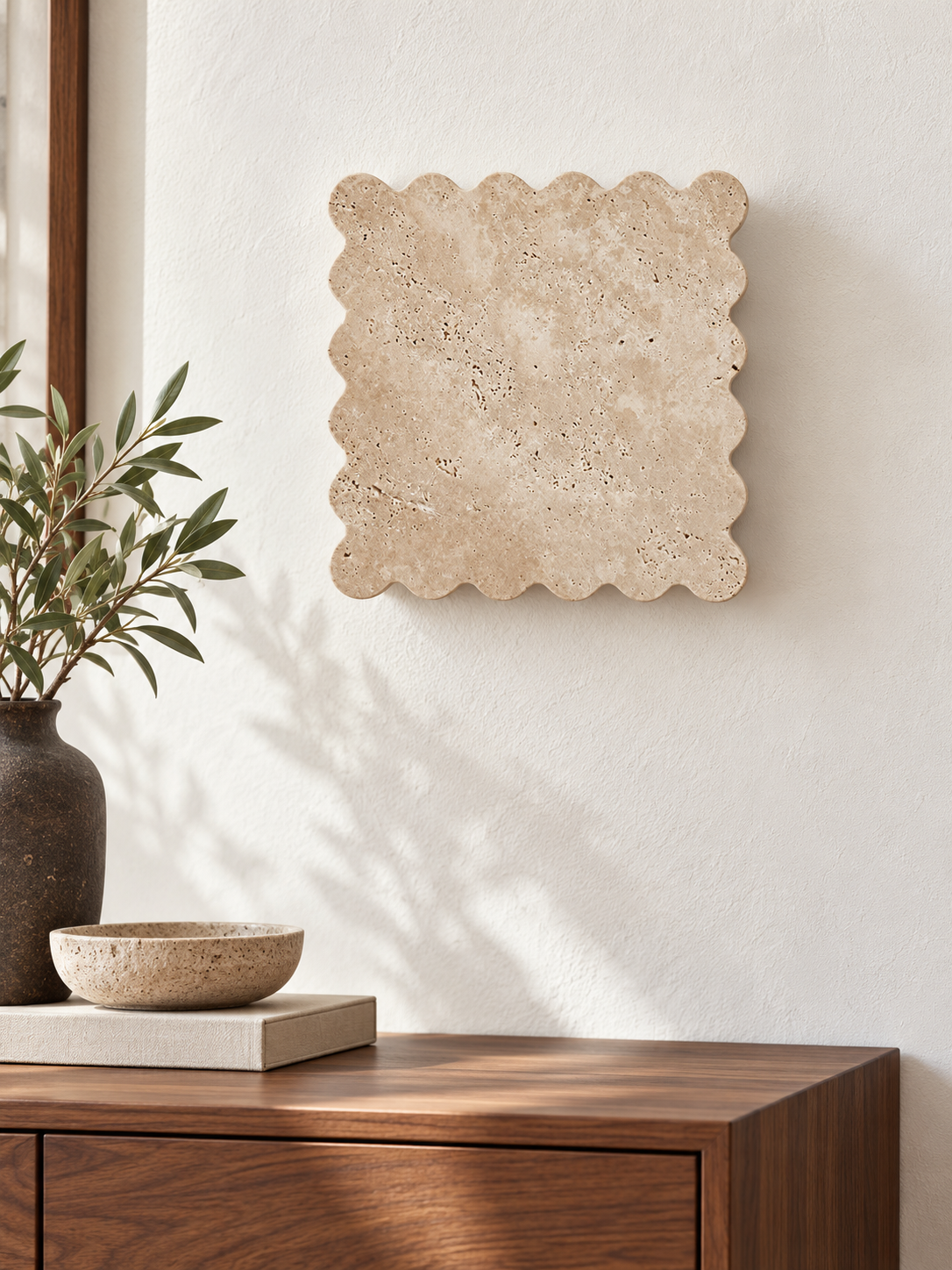 Scalloped Travertine Square Wall Light — product view