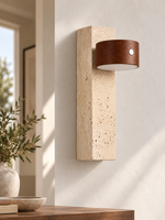 Rechargeable Travertine and Wood Wall Light — product view